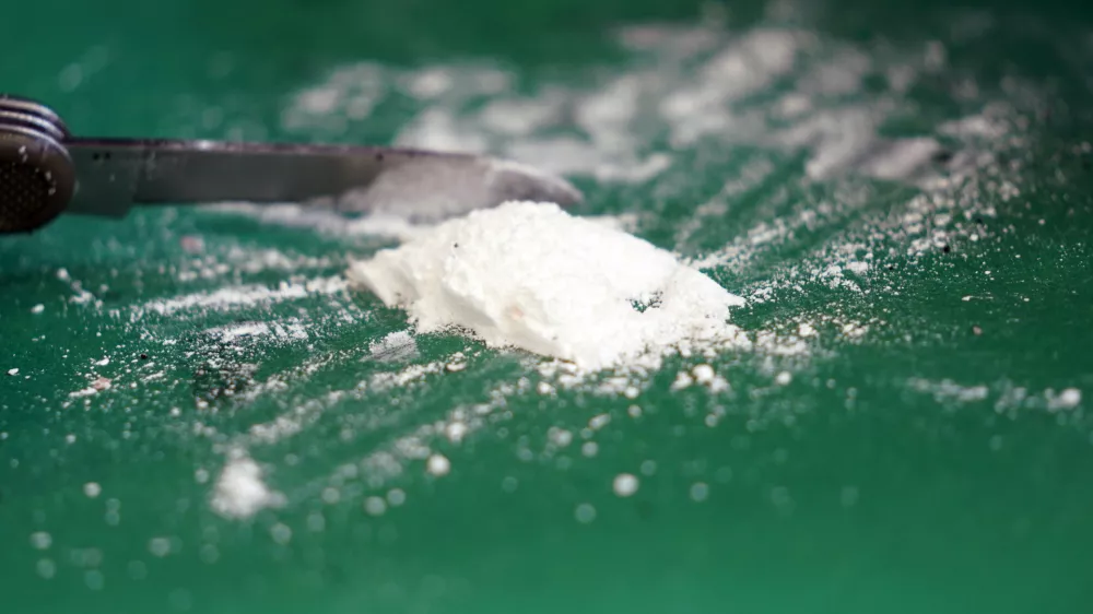 FILED - 24 February 2022, Hamburg: A press spokesman for Hamburg customs presents a small part of a seized cocaine find at a media event in the port. Photo: Marcus Brandt/dpa