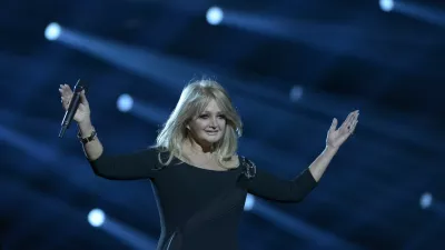 Bonnie Tyler representing the UK rehearses her entry "Belive in me" Wednesday May, 15, 2013 in Malmo Sweden prior to the Eurovision song contest final on Saturday. (AP Photo/Janerik Henriksson) SWEDEN OUT 