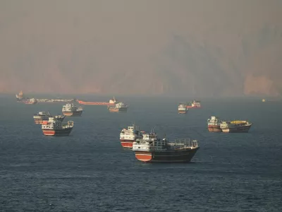 Vessels at the Strait of Hormuz, as seen from Musandam, Oman, June 15, 2026. REUTERS/Stringer