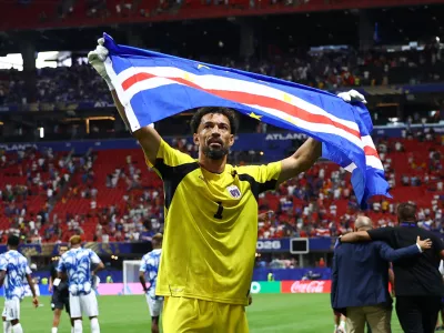Soccer Football - FIFA World Cup 2026 - Group H - Spain v Cape Verde - Atlanta Stadium, Atlanta, Georgia, U.S. - June 15, 2026 Cape Verde's Vozinha celebrates after the match REUTERS/Siphiwe Sibeko