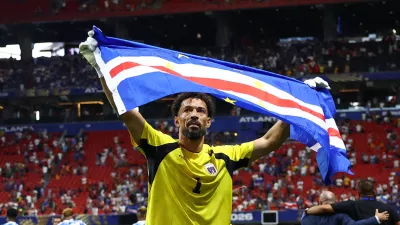 Soccer Football - FIFA World Cup 2026 - Group H - Spain v Cape Verde - Atlanta Stadium, Atlanta, Georgia, U.S. - June 15, 2026 Cape Verde's Vozinha celebrates after the match REUTERS/Siphiwe Sibeko