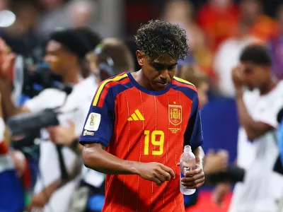 Soccer Football - FIFA World Cup 2026 - Group H - Spain v Cape Verde - Atlanta Stadium, Atlanta, Georgia, U.S. - June 15, 2026 Spain's Lamine Yamal looks dejected after the match REUTERS/Claudia Greco