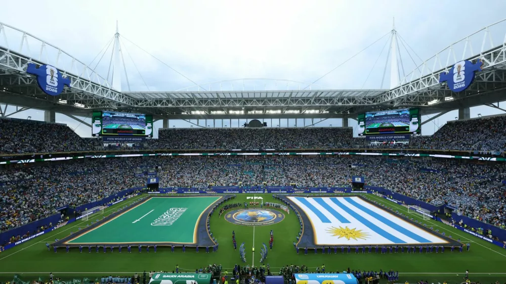 Soccer Football - FIFA World Cup 2026 - Group H - Saudi Arabia v Uruguay - Miami Stadium, Miami Gardens, Florida, U.S. - June 15, 2026 General view inside the stadium as the teams line up before the match REUTERS/Paul Childs