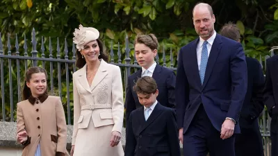 FILE PHOTO: Britain's Princess Charlotte, Kate, the Princess of Wales, Prince George, Prince Louis, and William, the Prince of Wales, arrive to attend the Easter Matins Service at St. George's Chapel in Windsor, Britain, April 5, 2026. Alberto Pezzali/Pool via REUTERS/File Photo