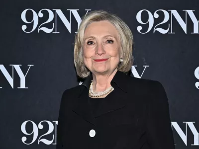 Secretary Hillary Rodham Clinton poses before taping an episode of The New Yorker Radio Hour at The 92nd Street Y on Monday, June 15, 2026, in New York. (Photo by Evan Agostini/Invision/AP)