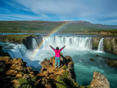 The Godafoss (Icelandic: waterfall of the gods) is a famous waterfall in Iceland. The breathtaking landscape of Godafoss waterfall attracts tourist to visit the Northeastern Region of Iceland.