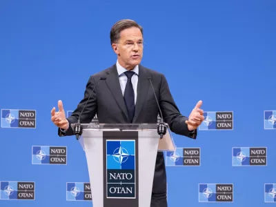 NATO Secretary General Mark Rutte speaks during a pre-ministerial media conference at NATO headquarters in Brussels, Wednesday, June 17, 2026. (AP Photo/Omar Havana)