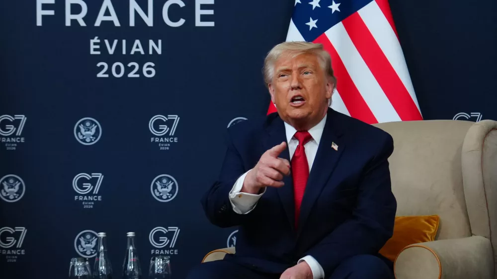 U.S. President Donald Trump meets with Egypt's President Abdel Fattah al-Sisi on the&nbsp;sidelines of&nbsp;the G7 summit, Wednesday, June 17, 2026, in Evian-les-Bains, France. (AP Photo/Julia Demaree Nikhinson)