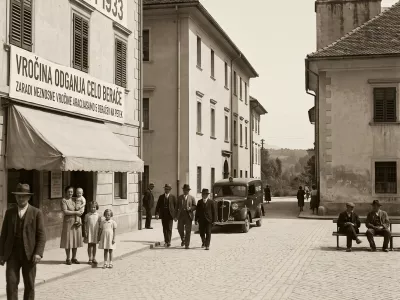Ilustracija ulice iz davnine, kot si jo na podlagi prispevka predstavlja umetna inteligenca. / Foto: Google Gemini
