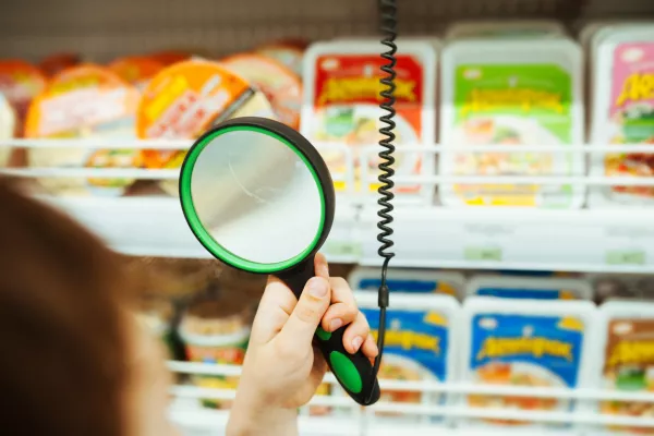 people holds magnifying glass in hand in store and looks at price of product through it. adaptation of stores for people with disabilities. comfortable life with poor eyesight. selective focus / Foto: Aleksandra Pavlova Getty Images