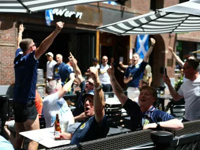Soccer Football - FIFA World Cup 2026 - Group C - Scotland v Morocco - Preview - Boston, Massachusetts, U.S. - June 17, 2026 Scotland fans are seen in a tavern ahead of the match REUTERS/Peter Cziborra