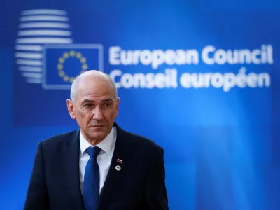 Slovenia's Prime Minister Janez Jansa arrives at a European Union leaders summit in Brussels, Belgium, June 18, 2026. REUTERS/Yves Herman