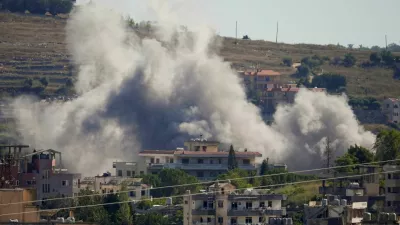 Smoke billows from southern Lebanon following an Israeli strike, as seen from Nabatieh, southern Lebanon, June 19, 2026. REUTERS/Stringer