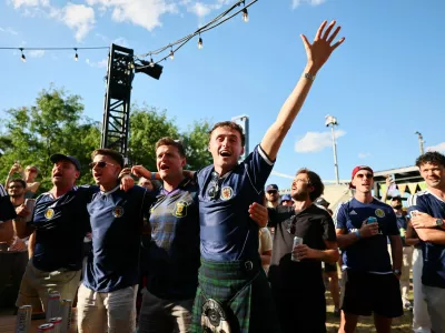 Soccer Football - FIFA World Cup 2026 - Group C - Scotland v Morocco - Fans gather in New York City - New York City, New York, U.S. - June 19, 2026 Scotland fans before the match at the Brooklyn Bridge park watch party IMAGN IMAGES via Reuters/Caean Couto