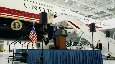 U.S. President Donald Trump delivers a speech as he stands in front of the VC-25B aircraft gifted by Qatar that will be used as Air Force One, at Joint Base Andrews, Maryland, U.S., June 19, 2026. REUTERS/Elizabeth Frantz