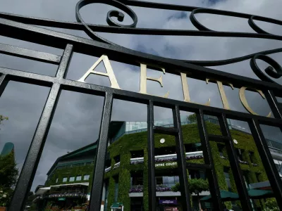 Tennis - Wimbledon - All England Lawn Tennis and Croquet Club, London, Britain - June 29, 2026 General view of the All England Lawn Tennis and Croquet Club gate outside the Centre Court ahead of the tournament REUTERS/Toby Melville
