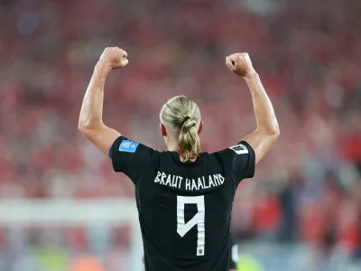 Soccer Football - FIFA World Cup 2026 - Group I - Norway v Senegal - New York/New Jersey Stadium, East Rutherford, New Jersey, U.S. - June 22, 2026 Norway's Erling Haaland celebrates scoring their third goal IMAGN IMAGES via Reuters/Vincent Carchietta