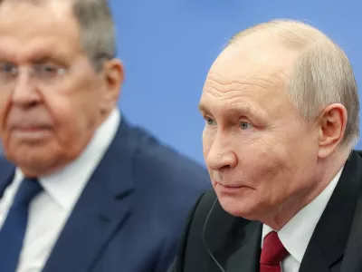 Russian President Vladimir Putin, right, accompanied by Russian Foreign Minister Sergey Lavrov, speaks with Thai Prime Minister Anutin Charnvirakul on the sidelines of the Russia-ASEAN Summit in Kazan, Russia, Thursday, June 18, 2026. (Egor Aleev, Sputnik, Kremlin Pool Photo via AP)