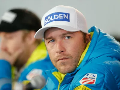 FILE - USA men's ski team member and six-time Olympic medalist Bode Miller participates in a news conference at the alpine skiing world championships Feb. 2, 2015, in Beaver Creek, Colo. (AP Photo/Brennan Linsley, File)