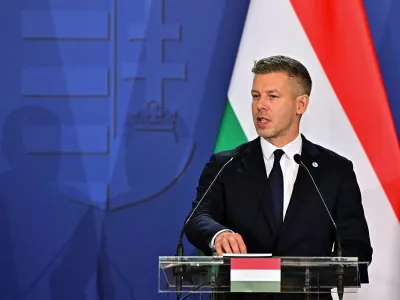 Hungary's Prime Minister Peter Magyar speaks during a press conference at a meeting of the Visegrad Group (V4) countries in Godollo, Hungary, June 23, 2026. REUTERS/Marton Monus