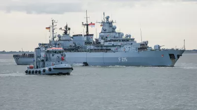 13 September 2025, Lower Saxony, Wilhelmshaven: The F 215 frigate "Brandenburg" of the German Navy arrives in Wilhelmshaven after its UNIFIL mission (United Nations Interim Force in Lebanon). The "Red Eagle" has been deployed off the coast of Lebanon for the past six months, monitoring the sea and air space, among other things. Photo: Focke Strangmann/dpa,Image: 1036777993, License: Rights-managed, Restrictions: GERMANY OUT, Model Release: no