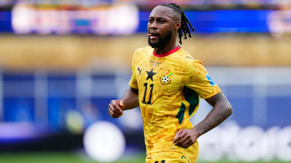 Ghana's Antoine Semenyo (11) reacts during the World Cup Group L soccer match between England and Ghana in Foxborough, Mass., near Boston, Tuesday, June 23, 2026. (AP Photo/Petr David Josek)