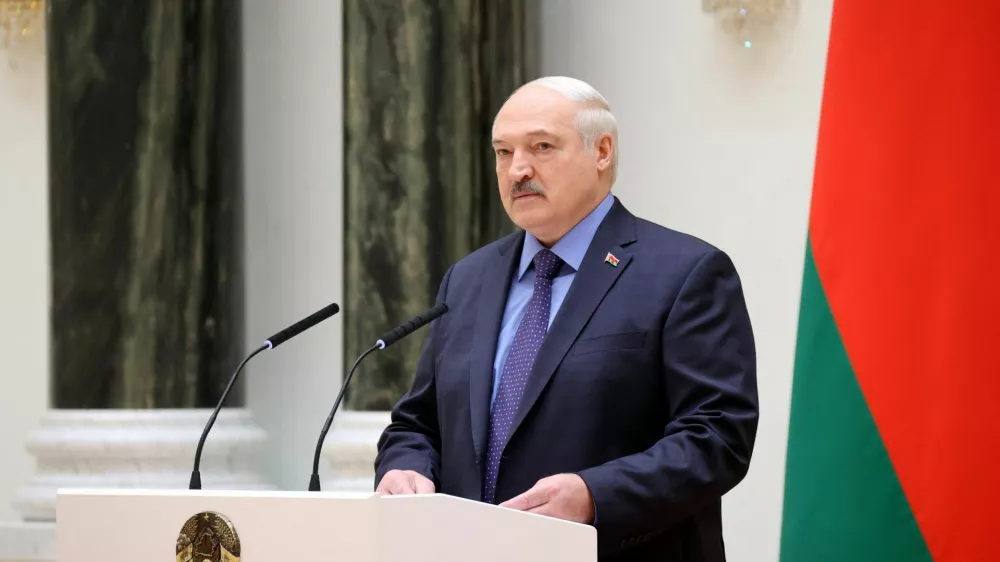 Belarusian President Alexander Lukashenko delivers a speech during a meeting with high-ranking military officers in Minsk, Belarus, June 27, 2023. Press Service of the President of the Republic of Belarus/Handout via REUTERS ATTENTION EDITORS - THIS IMAGE WAS PROVIDED BY A THIRD PARTY. MANDATORY CREDIT.