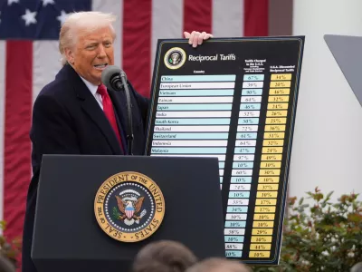 FILE - President Donald Trump speaks during an event to announce new tariffs in the Rose Garden at the White House on April 2, 2025, in Washington. (AP Photo/Mark Schiefelbein, File)