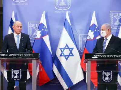 Slovenian Prime Minister Janez Jansa speaks during a meeting with Israeli Prime minister Benjamin Netanyahu in Jerusalem December 8, 2020. Ohad Zwigenberg/Pool via REUTERS / Foto: Ohad Zwigenberg