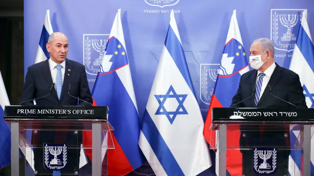 Slovenian Prime Minister Janez Jansa speaks during a meeting with Israeli Prime minister Benjamin Netanyahu in Jerusalem December 8, 2020. Ohad Zwigenberg/Pool via REUTERS / Foto: Ohad Zwigenberg