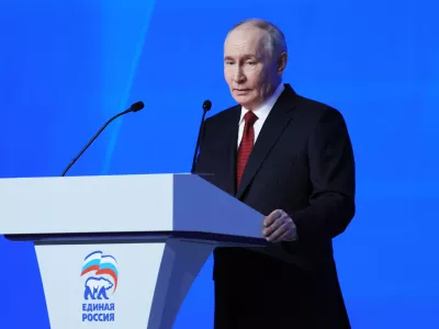 Russian President Vladimir Putin addresses the United Russia party congress in Moscow, Sunday, June 28, 2026. (Ekaterina Shtukina, Sputnik, Kremlin Pool Photo via AP)