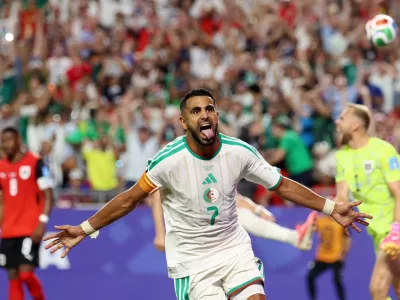 Soccer Football - FIFA World Cup 2026 - Group J - Algeria v Austria - Kansas City Stadium, Kansas City, Missouri, U.S. - June 27, 2026 Algeria's Riyad Mahrez celebrates scoring their second goal IMAGN IMAGES via Reuters/Kylie Graham