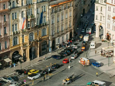 FF5EYK Prague, Czech Republic - October 15, 2014: Traffic on the Old Town Square in Prague, Czech Republic
