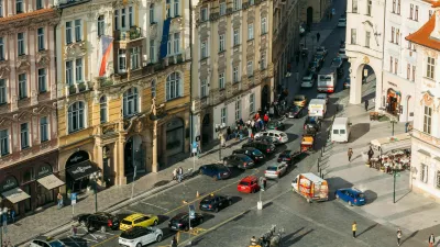 FF5EYK Prague, Czech Republic - October 15, 2014: Traffic on the Old Town Square in Prague, Czech Republic