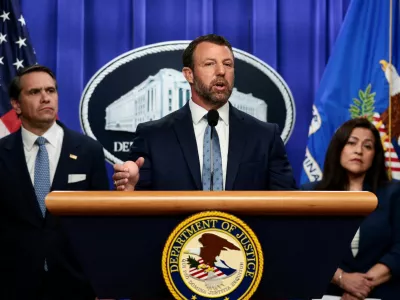 FILE PHOTO: U.S. Secretary of Homeland Security Markwayne Mullin speaks during a press conference hosted with Acting U.S. Attorney General Todd Blanche on unaccompanied minors and prosecuting their sponsors, at the Justice Department, in Washington, D.C., U.S., June 11, 2026. REUTERS/Evelyn Hockstein/File Photo