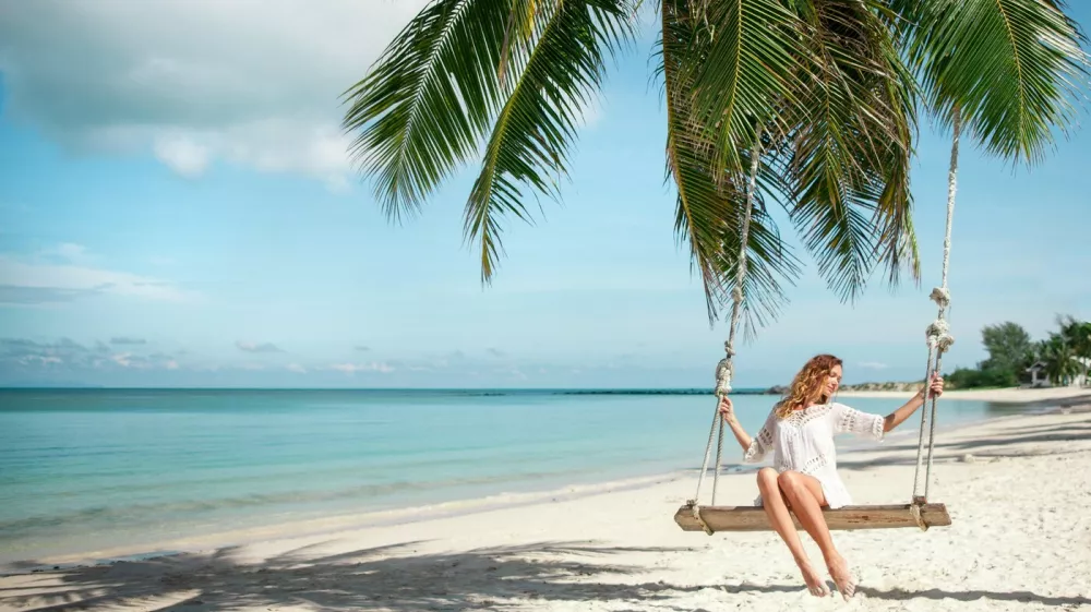 Beautiful Woman Swinging on a Tropical Beach,Image: 306318104, License: Royalty-free, Restrictions:, Model Release: yes 