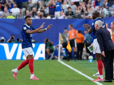 France's Kylian Mbappe reacts as he leaves the pitch during the World Cup round of 32 soccer match between France and Sweden in East Rutherford, N.J., near New York, Tuesday, June 30, 2026. (AP Photo/Seth Wenig)