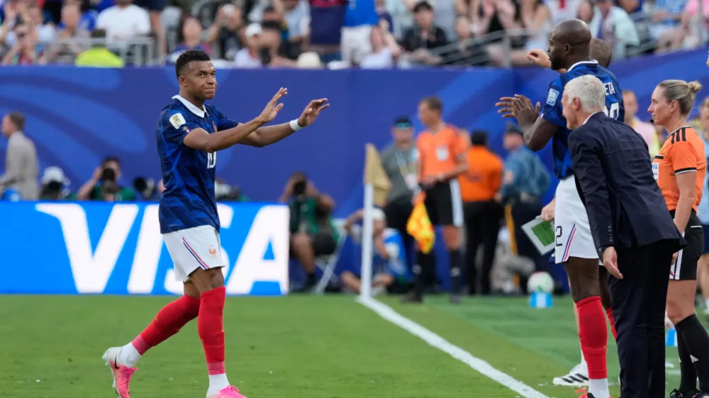 France's Kylian Mbappe reacts as he leaves the pitch during the World Cup round of 32 soccer match between France and Sweden in East Rutherford, N.J., near New York, Tuesday, June 30, 2026. (AP Photo/Seth Wenig)