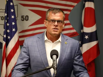 This image taken from video released by the Office of Ohio Attorney General Andy Wilson shows Wilson speaks during a press conference Tuesday, June 30, 2026. (Office of Ohio Attorney General Andy Wilson via AP)