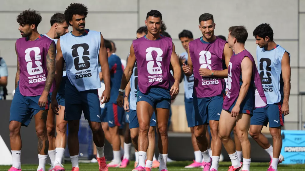 Soccer Football - FIFA World Cup 2026 - Portugal Training - Centennial Park, Toronto, Canada - July 1, 2026 Portugal's Cristiano Ronaldo with teammates during training IMAGN IMAGES via Reuters/Kevin Sousa