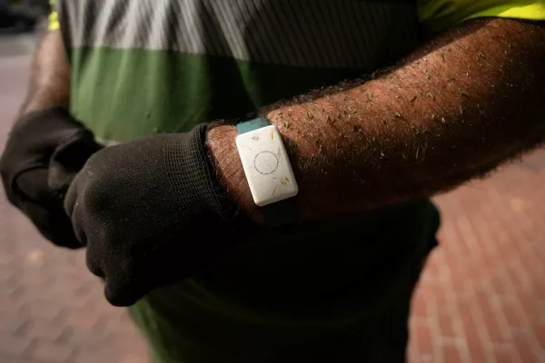 Antonio Reina, a worker wears a heat-monitoring bracelet. A year after one of its street cleaners died during a heatwave, the city of Barcelona has begun to use heat-monitoring bracelets for its outdoor workers to help prevent heat-related incidents in Barcelona, Spain, July 1, 2026. REUTERS/ Bruna Casas