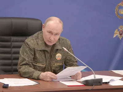 Russian President Vladimir Putin visits a command post of Russia's joint force grouping, in the course of the Russia-Ukraine conflict, at an unidentified location, in this still image taken from video released July 3, 2026. Kremlin.ru/Handout via REUTERS ATTENTION EDITORS - THIS IMAGE WAS PROVIDED BY A THIRD PARTY. MANDATORY CREDIT