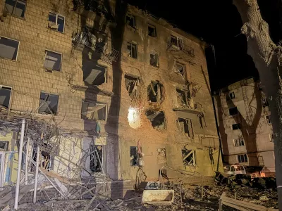 An apartment building damaged during Russian air strikes, amid Russia's attack on Ukraine, in Sumy, Ukraine July 3, 2026. Picture taken with a mobile phone. REUTERS/Stringer