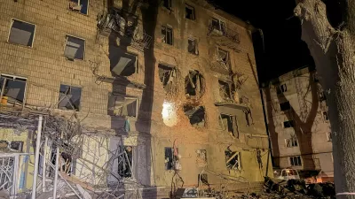 An apartment building damaged during Russian air strikes, amid Russia's attack on Ukraine, in Sumy, Ukraine July 3, 2026. Picture taken with a mobile phone. REUTERS/Stringer
