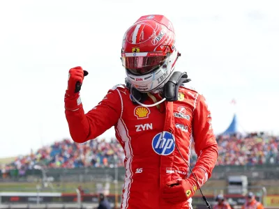 Formula One F1 - British Grand Prix - Silverstone Circuit, Silverstone, Britain - July 5, 2026 Ferrari's Charles Leclerc celebrates after winning the British Grand Prix REUTERS/Suzanne Plunkett   TPX IMAGES OF THE DAY