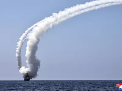 The newly built naval destroyer Kang Kon conducts tests during an assessment of its combat systems, including the test firing of a strategic cruise missile, at an unknown location in North Korea, July 3, 2026, in this picture released July 5, 2026 by North Korea's official Korean Central News Agency. KCNA via REUTERS  ATTENTION EDITORS - THIS IMAGE WAS PROVIDED BY A THIRD PARTY. REUTERS IS UNABLE TO INDEPENDENTLY VERIFY THIS IMAGE. NO THIRD PARTY SALES. SOUTH KOREA OUT. NO COMMERCIAL OR EDITORIAL SALES IN SOUTH KOREA.