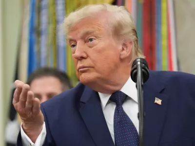 President Donald Trump speaks after ringing the opening bell for the New York Stock Exchange and the Nasdaq in the Oval Office at the White House, Monday, July 6, 2026, in Washington. (AP Photo/Mark Schiefelbein)