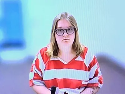 In this image taken from court video, Andrea Shaw attends a court hearing remotely via video, on July 2, 2026, in the Payette County District Court in Payette, Idaho. (KIVI-TV via AP)