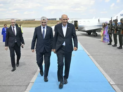 Slovenian Prime Minister Janez Jansa arrives at Ankara Esenboga Airport as part of the 36th NATO Heads of State and Government Summit in Ankara, Turkey, July 07, 2026. İsmail Kaplan/Pool via REUTERS