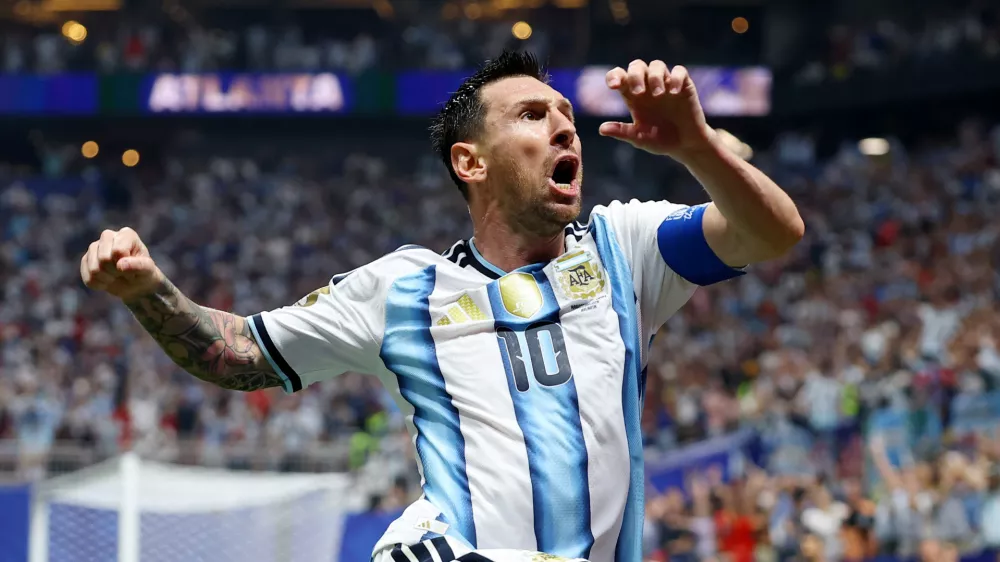 Soccer Football - FIFA World Cup 2026 - Round of 16 - Argentina v Egypt - Atlanta Stadium, Atlanta, Georgia, U.S. - July 7, 2026 Argentina's Lionel Messi celebrates scoring their second goal REUTERS/Carlos Barria